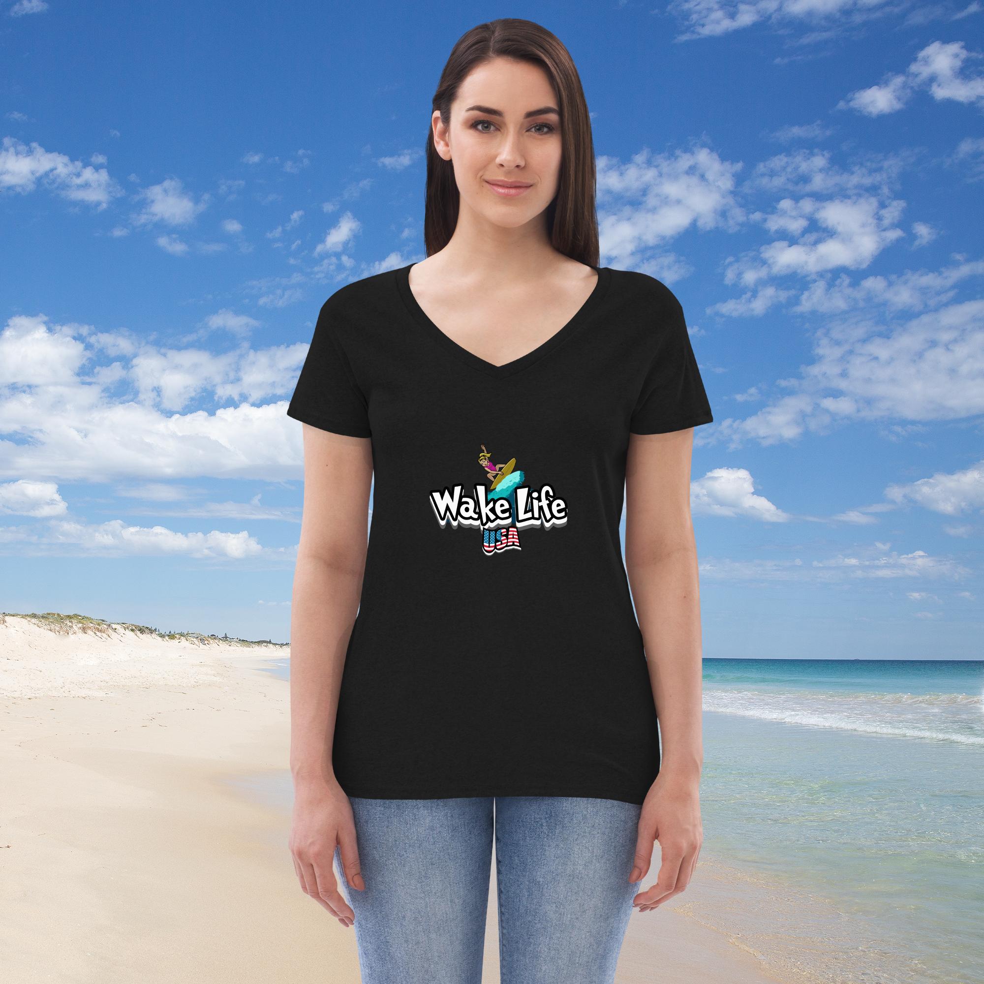 Women's recycled v-neck t-shirt w/female logo