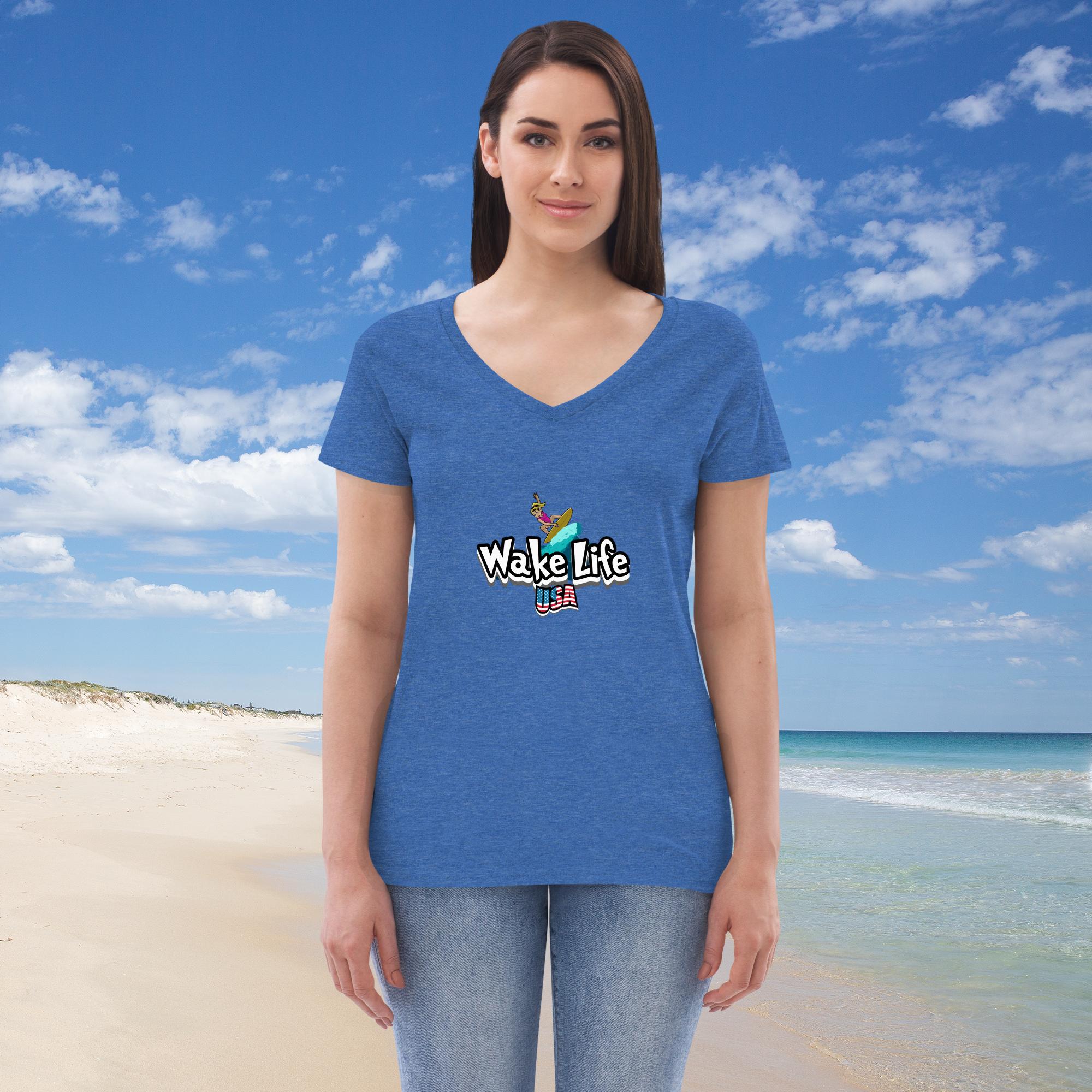 Women's recycled v-neck t-shirt w/female logo