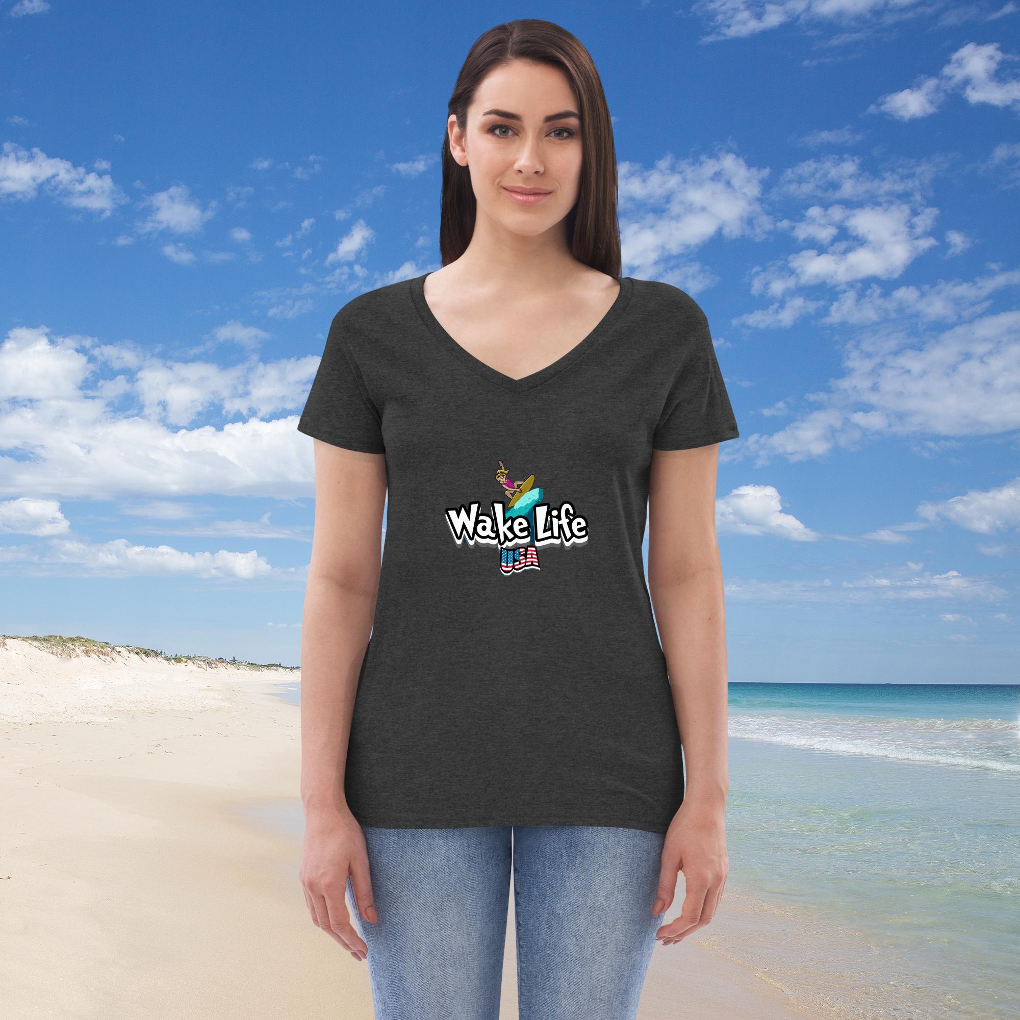 Women's recycled v-neck t-shirt w/female logo