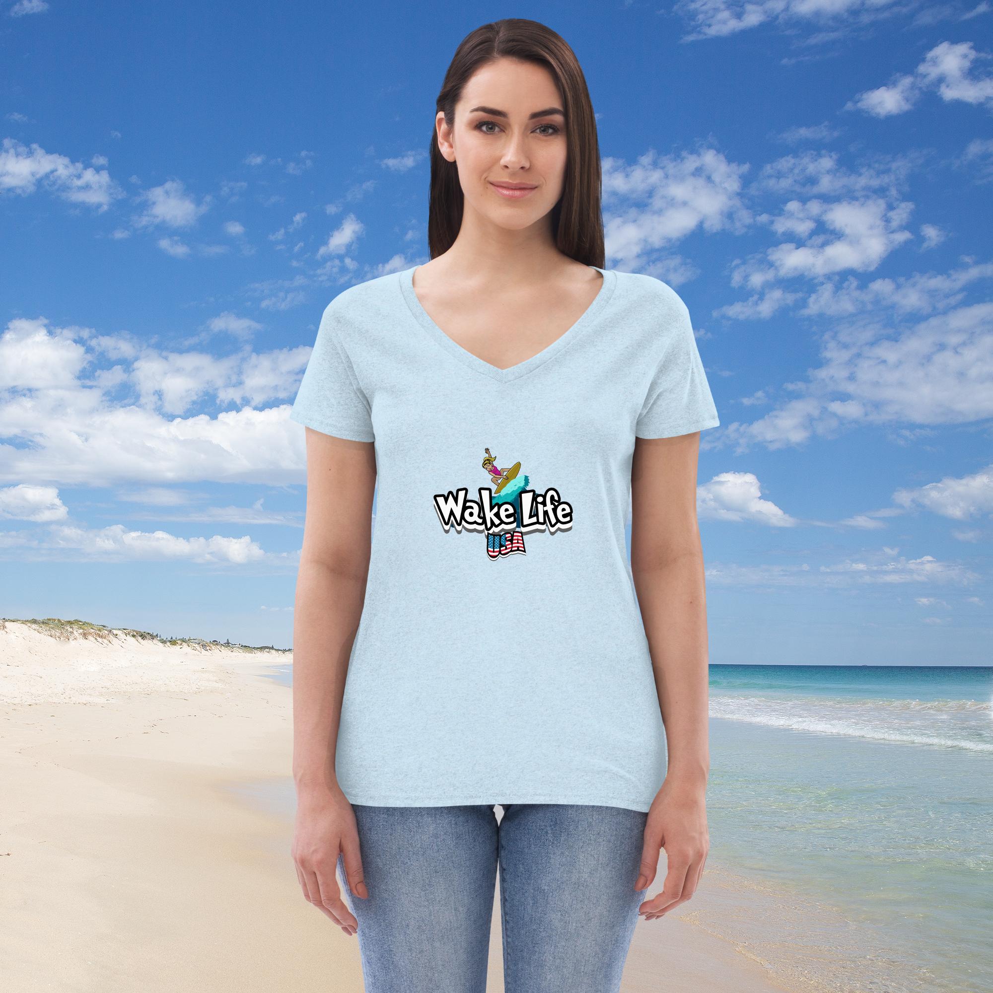 Women's recycled v-neck t-shirt w/female logo