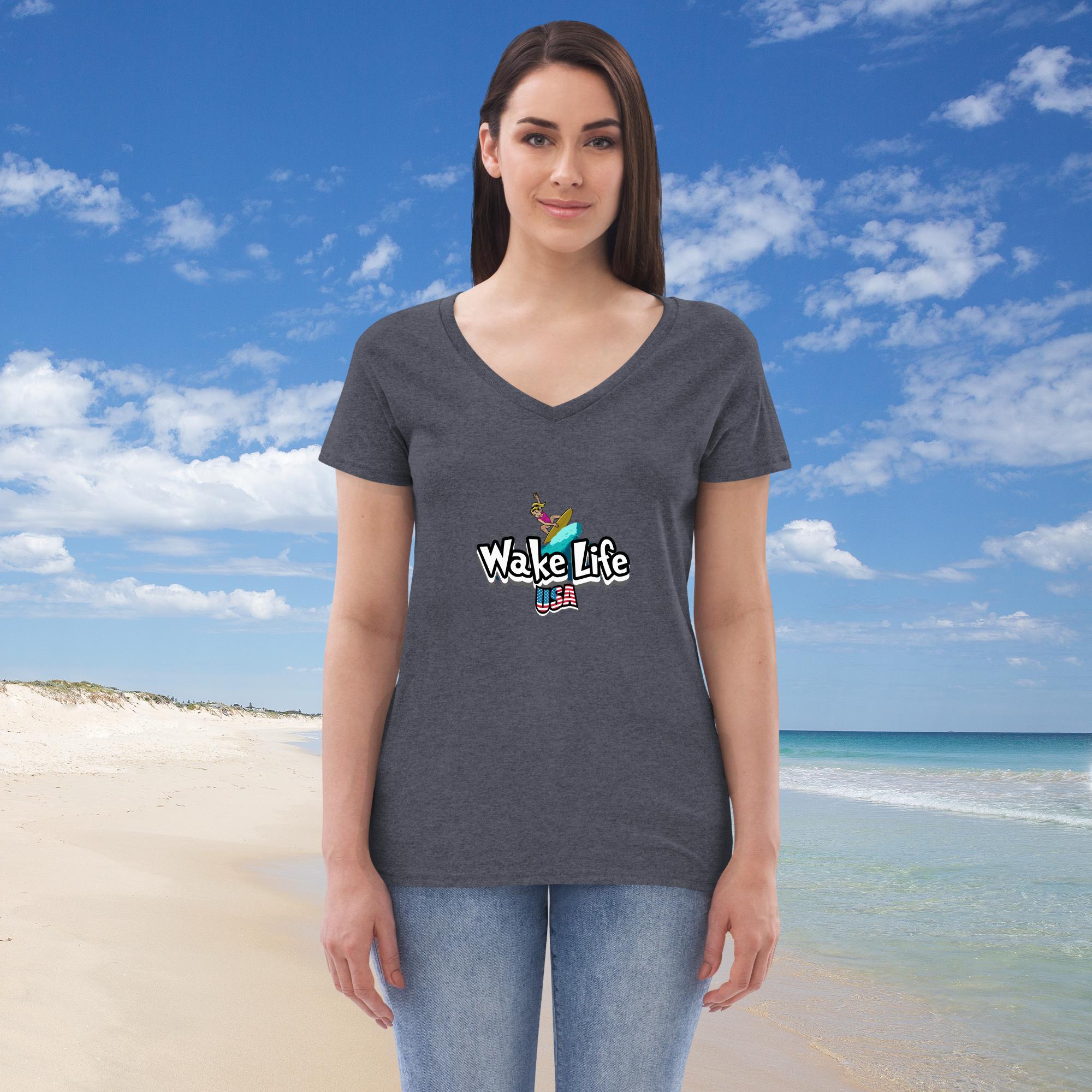 Women's recycled v-neck t-shirt w/female logo