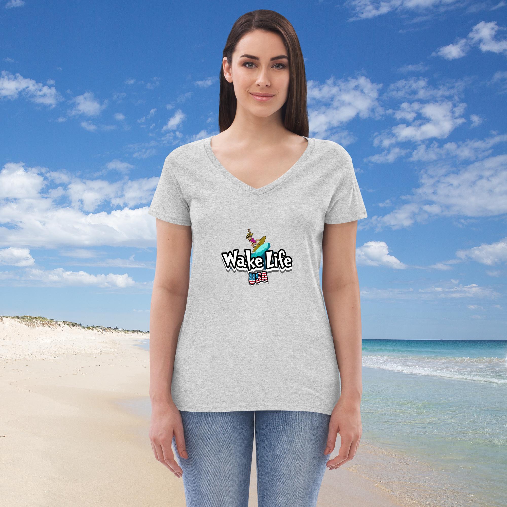 Women's recycled v-neck t-shirt w/female logo